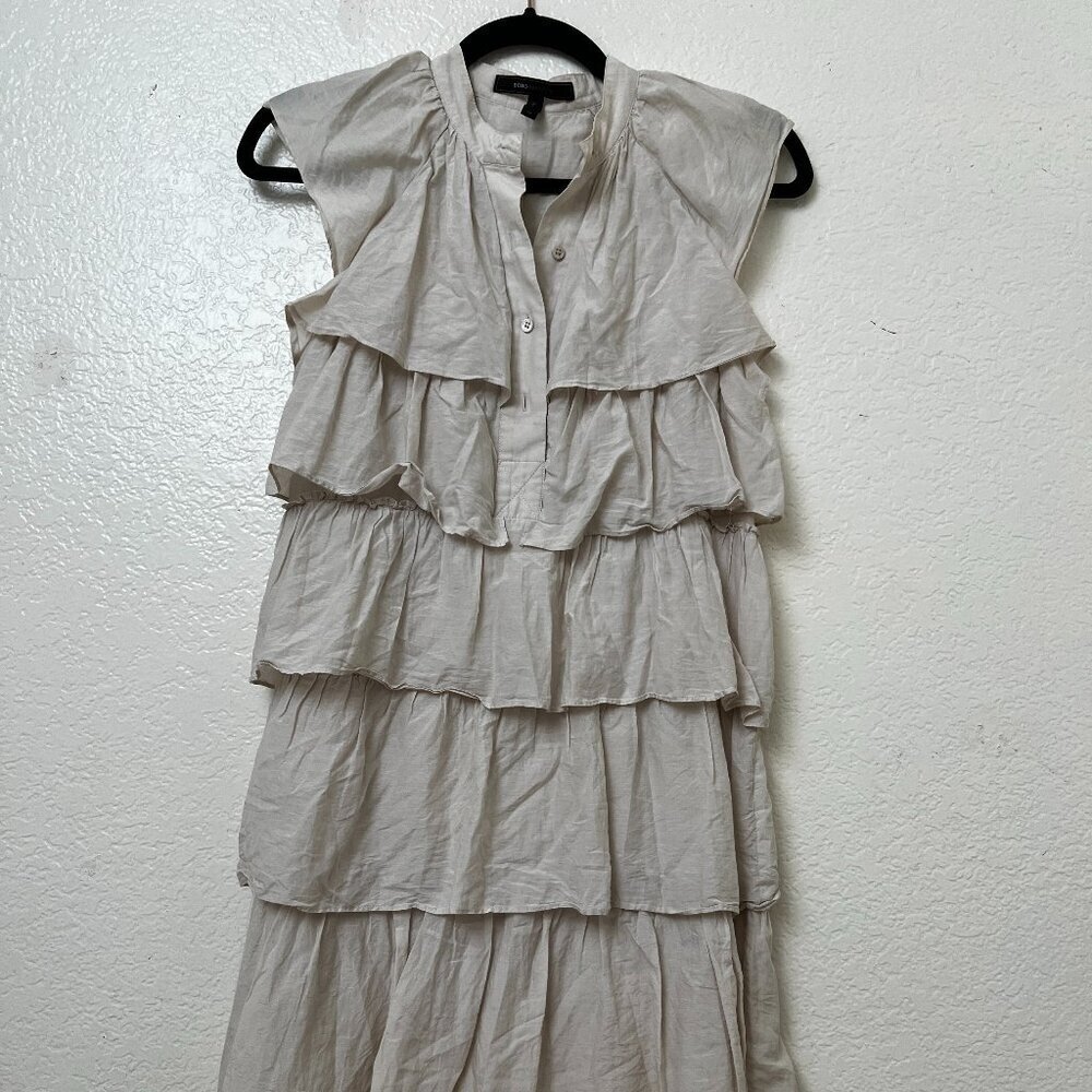 BCBG‎ Maxazria Light Grey Sleeveless Tiered Ruffle Dress XS Fairy WhimsiGoth